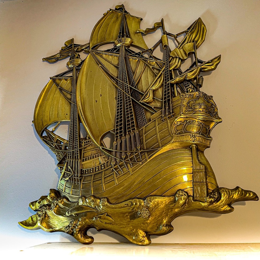 ❌SOLD Vintage MCM Syroco Pirate Ship Large Wall 3D Art Decor 1958